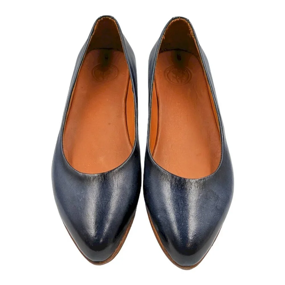 NIB Two Pretty Girls Blue Patina Leather Ballet Flats Hand Painted